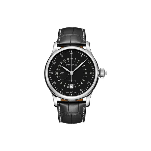 LONGINES Automatic Mechanical Movement Men's Watches Watch 47.5mm Black Dial Stainless Steel Case Leather Strap