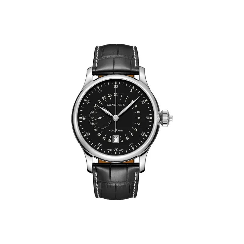 LONGINES Automatic Mechanical Movement Men's Watches Watch 47.5mm Black Dial Stainless Steel Case Leather Strap-0