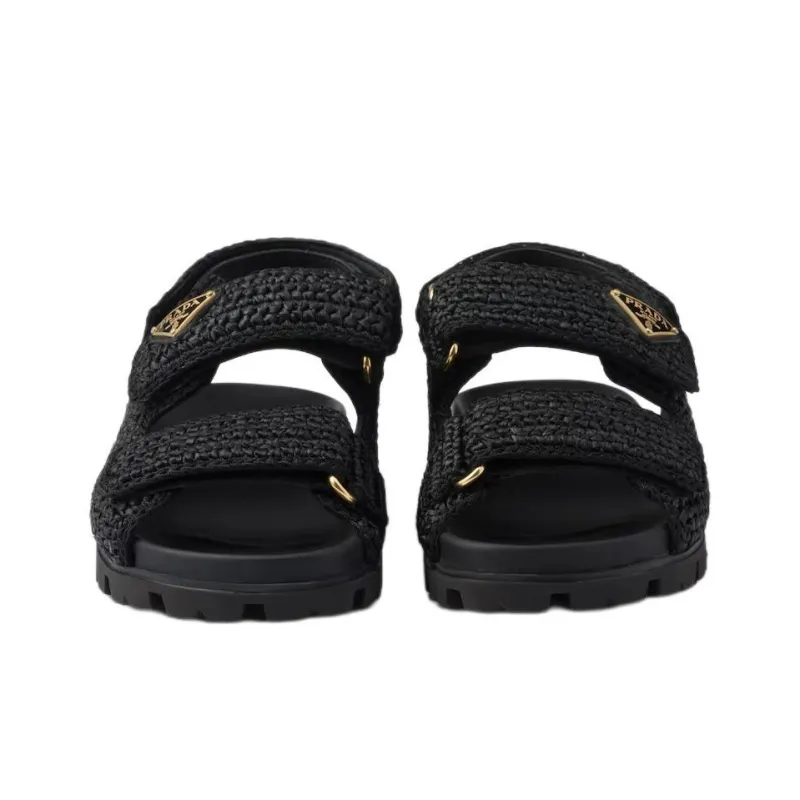 PRADA Logo-plaque Woven Sandals-5