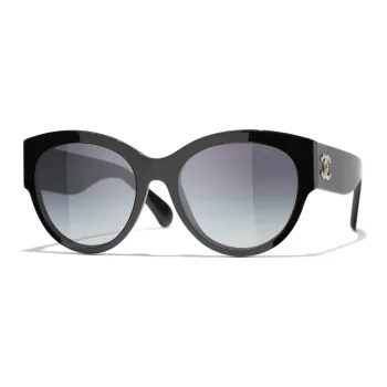 CHANEL Oval Sunglasses Women's Black