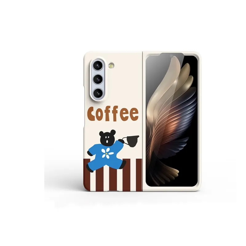 Kokoparty PC Material Coffee Bear Phone Case Compatible With Fold6/Fold5/w24/w25 Heart Of The World Cute Style-1