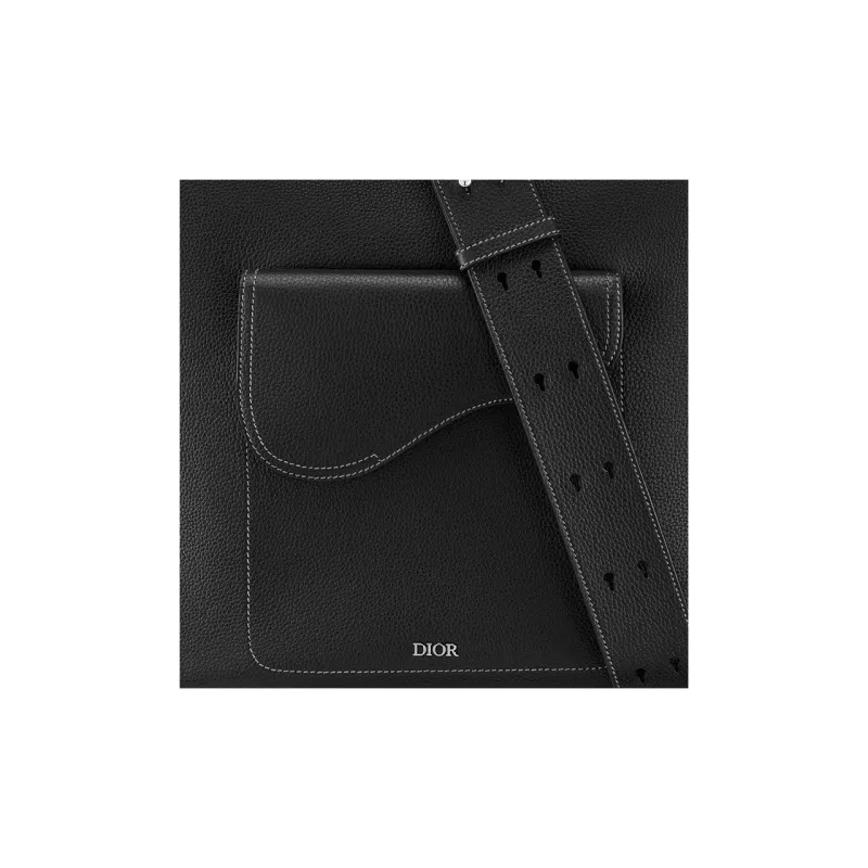 DIOR Saddle Grained Calfskin Horseback Tote Bag Shopping Bag Shoulder Bag Crossbody Bag Handbag Men's Black-3