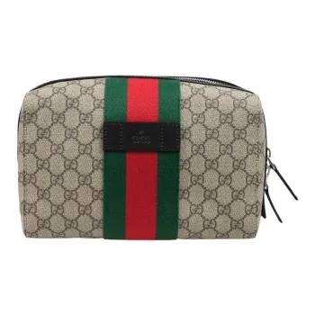 GUCCI Canvas With Leather Clutch, Toiletry Bag, Storage Bag, Makeup Bag Women's Ebony