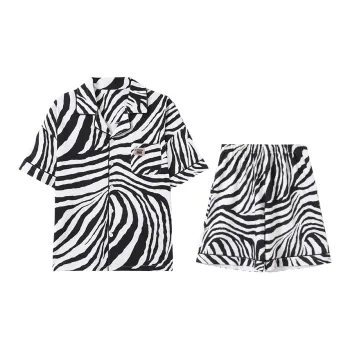 Sleep Student Dorm Home Pajama Set Men's Summer Black White Zebra Print