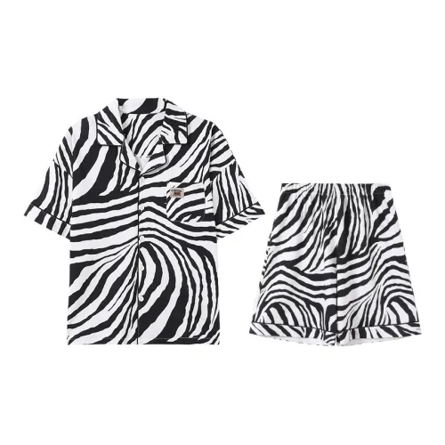 Sleep Student Dorm Home Pajama Set Men's Summer Black White Zebra Print