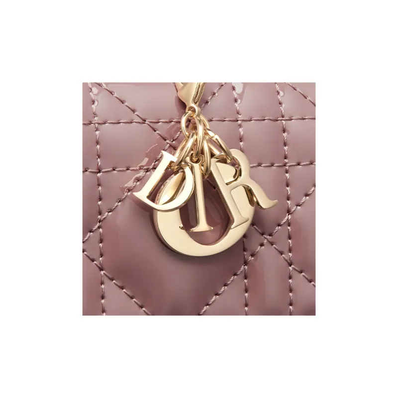 DIOR Lady Dior Patent Leather Calfskin Wallet Women's Light Purple-4