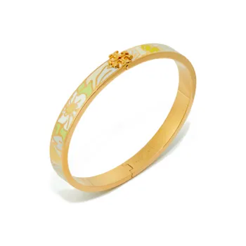 TORY BURCH 18K Gold Plated Brass Enamel Crystal Bangles Unisex Gold