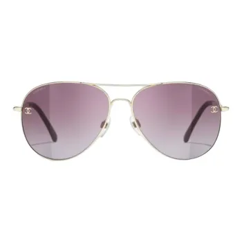CHANEL Titanium Alloy Calfskin Aviator Sunglasses Women's Gold