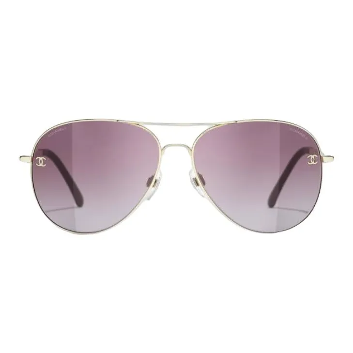 CHANEL Titanium Alloy Calfskin Aviator Sunglasses Women's Gold-0