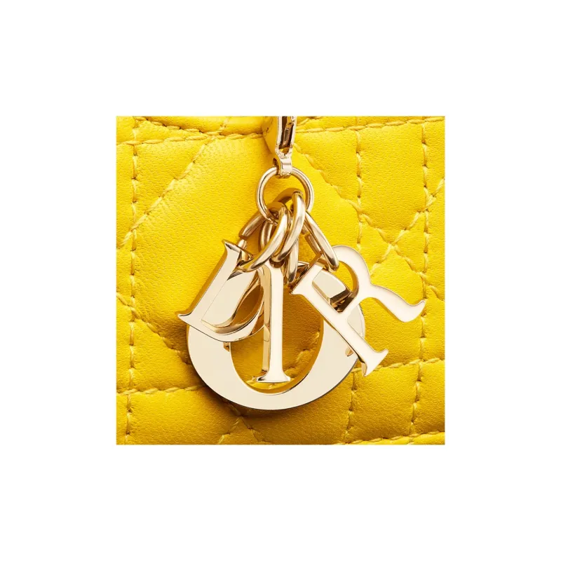 DIOR Lady Dior Quilting Wicker Pattern Lambskin Card Holder Women's Yellow-4