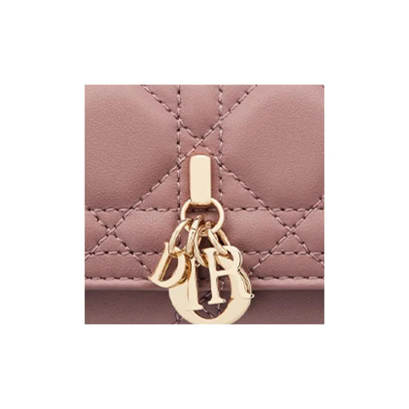 DIOR Lady Dior Lambskin Key Pouch Women's Pink Peony-4