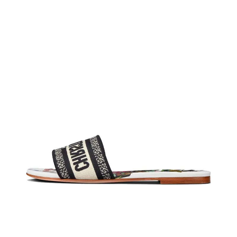 DIOR Dway Rubber Sole Slip Resistant Slide Slippers Women's White Black-0