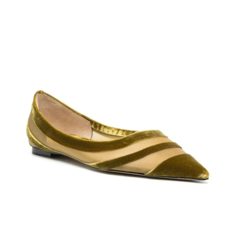 Jimmy Choo Velvet Mesh-panelled Ballerina Shoes-1