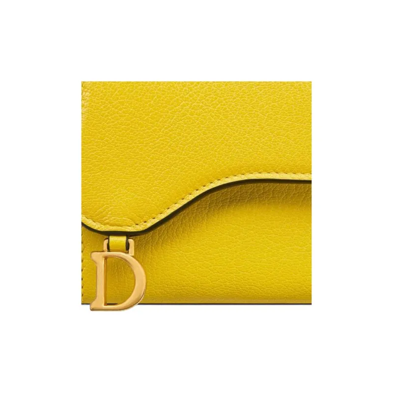 DIOR Saddle Goatskin Card Holder Wallet Women's Yellow-4