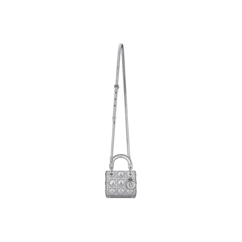DIOR Lady Dior Wrinkled Cow Leather Shoulder Bag Crossbody Bag Handbag Extra Mini Women's Silver-1