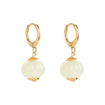 Xiaoyinjiang 925 Sterling Silver Hetian Jade Earrings Women's Pale Greenish-White Jade