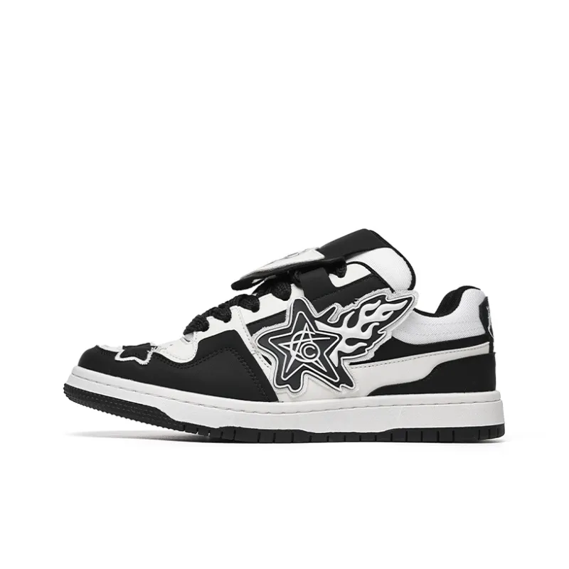 Angelmi Wear Resistant Low Top Skateboard Shoes Unisex Black White-0