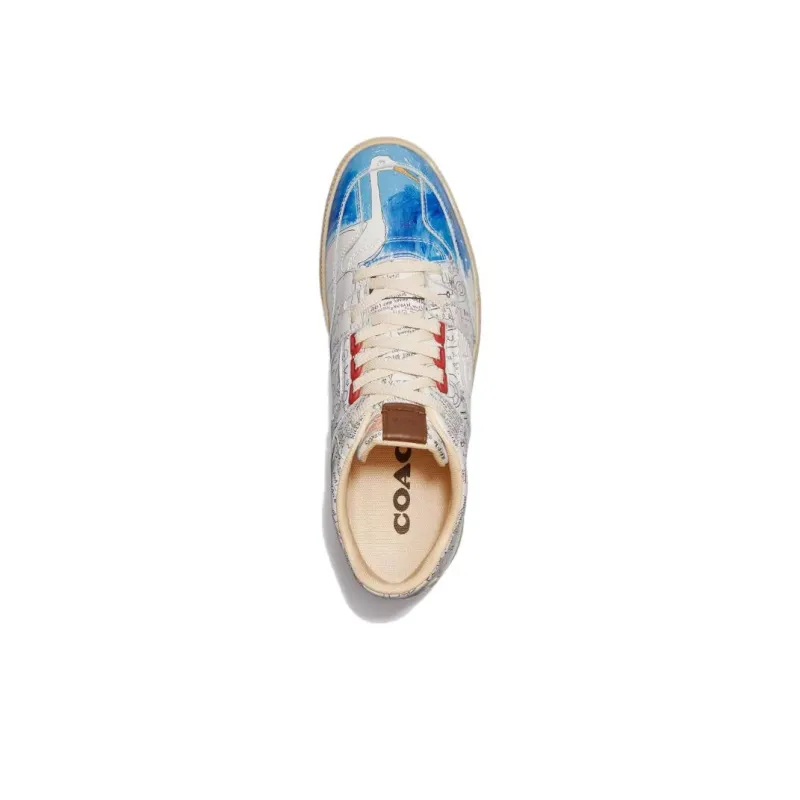 COACH Mid Top Skateboard Shoes Men's White Blue-3