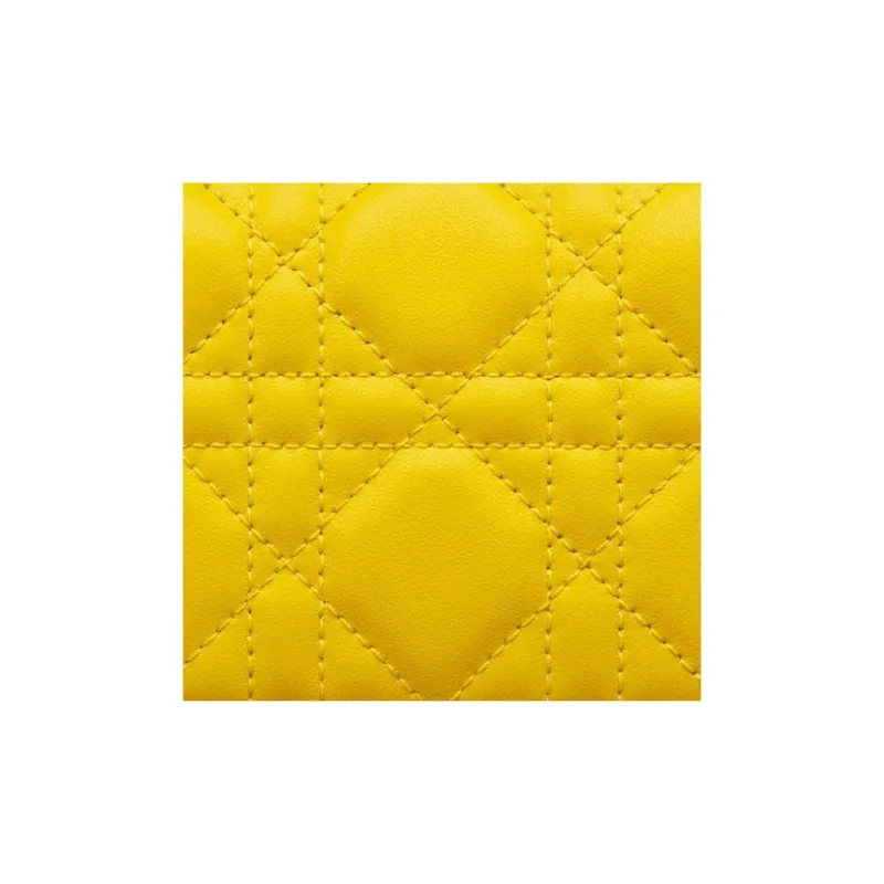 DIOR Lady Dior Sheepskin Wallet Small Size Women's Yellow-4