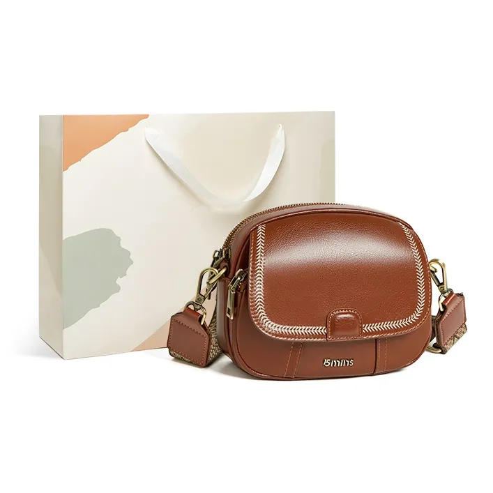 15 MINS Cow Leather With Synthetic Leather Small Round Bag, Crossbody Bag, Shoulder Bag Women's Night Black-6