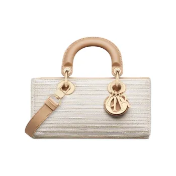 DIOR Lady D-JOY Embroidered Canvas Shoulder Bag Crossbody Bag Handbag Small Size Women's Light Brown