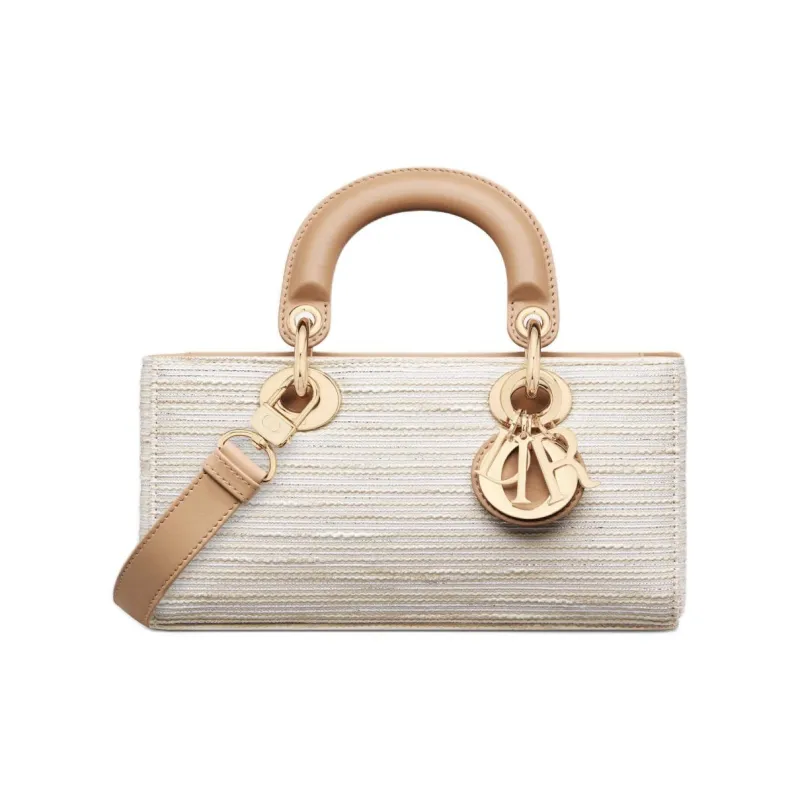 DIOR Lady D-JOY Embroidered Canvas Shoulder Bag Crossbody Bag Handbag Small Size Women's Light Brown-0