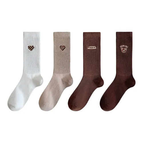 XXLLG Spring And Fall Mid Calf Socks Women's 4 Pack
