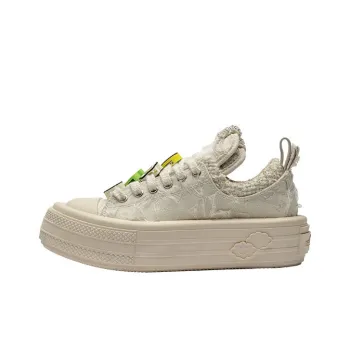 FORESHADOW 'Double Uni' Sneaker Anti Slip And Wear Resistant Height Increasing Low Top Canvas Shoes Women's White