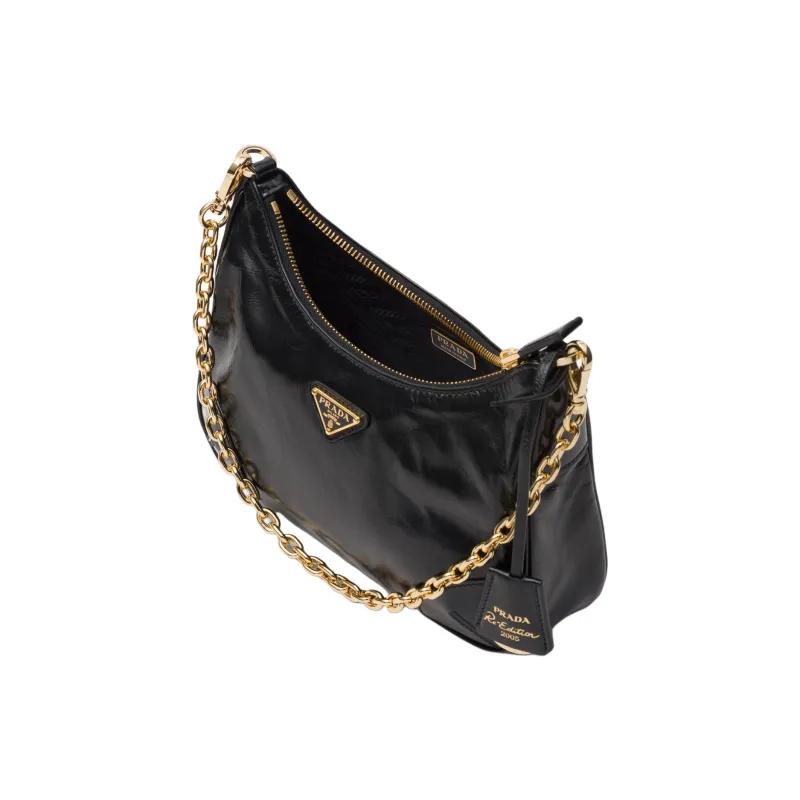 PRADA Re Edition Leather Crossbody Bag, Shoulder Bag Women's Black-2
