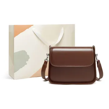 15 MINS Cow Leather Small Square Bag Shoulder Bag Crossbody Bag Women's Coffee