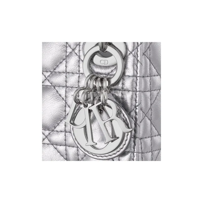 DIOR Lady Dior Wrinkled Cow Leather Shoulder Bag Crossbody Bag Handbag Extra Mini Women's Silver-5