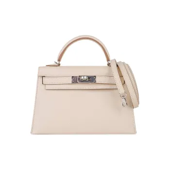 HERMES Mini Kelly Epsom Leather Kelly Bag Shoulder Bag Crossbody Bag Handbag Women's 10 Craie Milkshake White