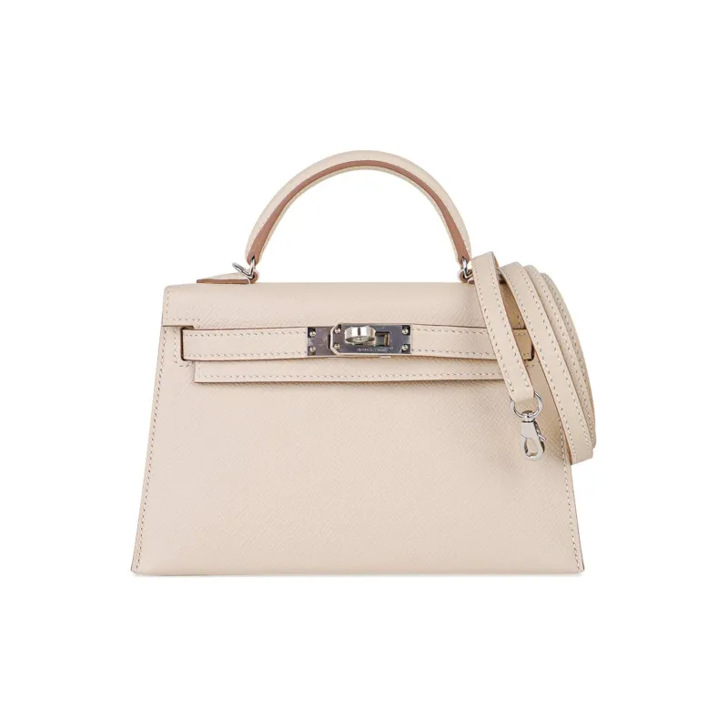 HERMES Mini Kelly Epsom Leather Kelly Bag Shoulder Bag Crossbody Bag Handbag Women's 10 Craie Milkshake White-0