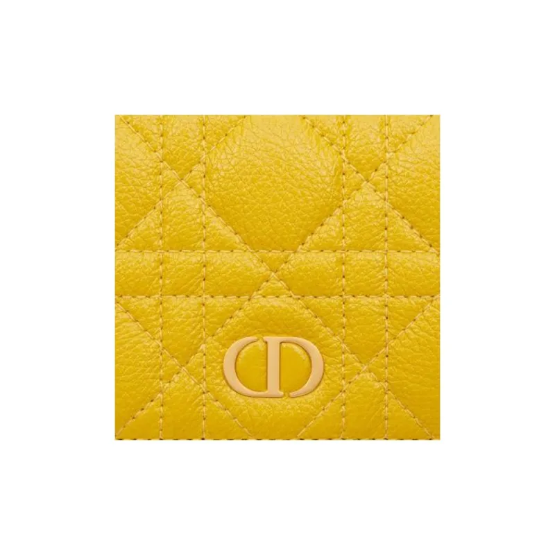 DIOR Caro Calfskin Wallet Mini Women's Yellow-5
