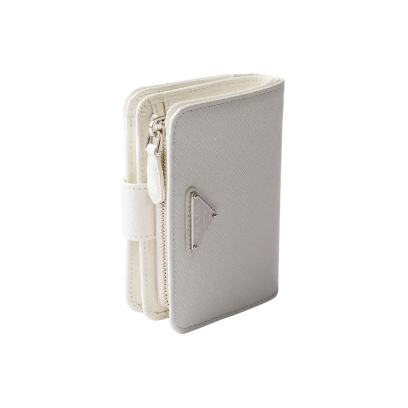 PRADA Saffiano Leather Wallet Small Size Women's White-2