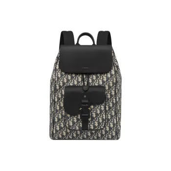 DIOR OBLIQUE Grained Calfskin Backpack Men's Beige & Black