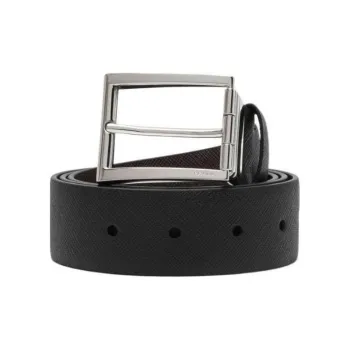 PRADA Micro Logo Design Leather Belts Men's Black Width: 3CM