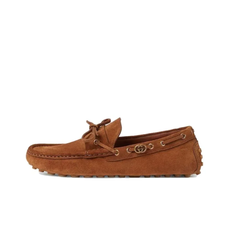 GUCCI Interlocking Gommino Loafers Men's Brown-0