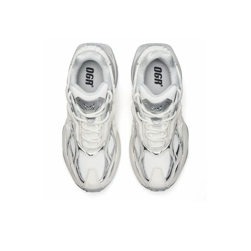 OGR Abrasion Resistant Height Increasing Low Top Running Shoes Unisex Liquid Metallic Silver-2