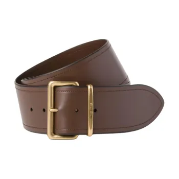 MIU MIU Brogues Logo, Pin Buckle Leather Belts Women's Ochre Brown Width 6cm