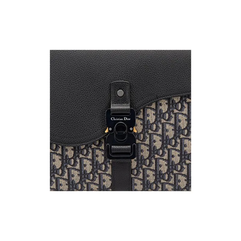 DIOR Oblique Print With Grain Cow Leather Clutch Men's Black/Beige-7
