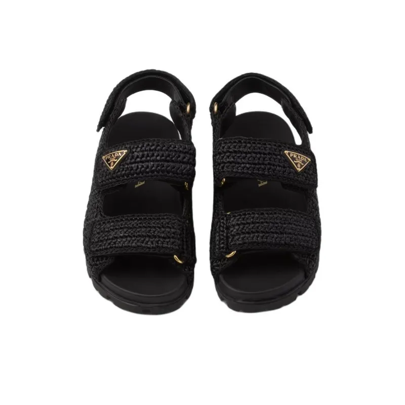 PRADA Logo-plaque Woven Sandals-4