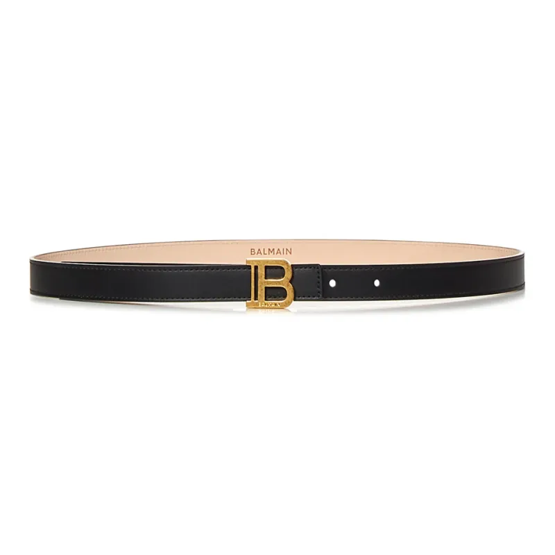 BALMAIN Letter B Buckle Smooth Buckle Leather Belts Women's Black Width 2CM-0