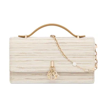DIOR Embroidered Canvas Shoulder Bag Crossbody Bag Handbag Mini Women's Light Brown