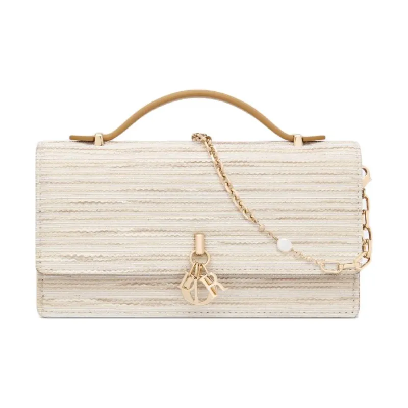DIOR Embroidered Canvas Shoulder Bag Crossbody Bag Handbag Mini Women's Light Brown-0