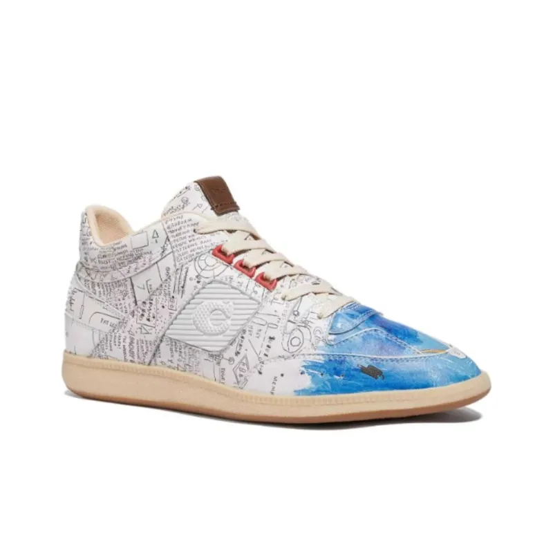 COACH Mid Top Skateboard Shoes Men's White Blue-2