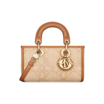 DIOR Lady D-JOY Raffia Grass Shoulder Bag Crossbody Bag Handbag Extra Mini Women's Natural
