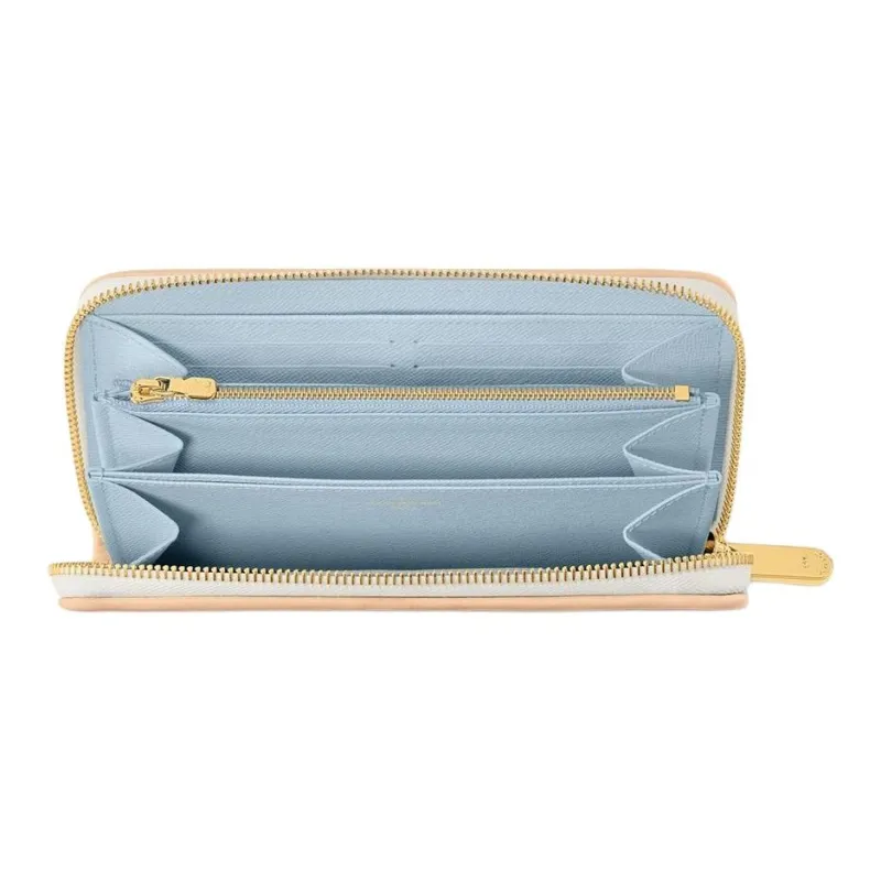 LOUIS VUITTON Zippy Leather Wallet Women's Light Brown & White-2