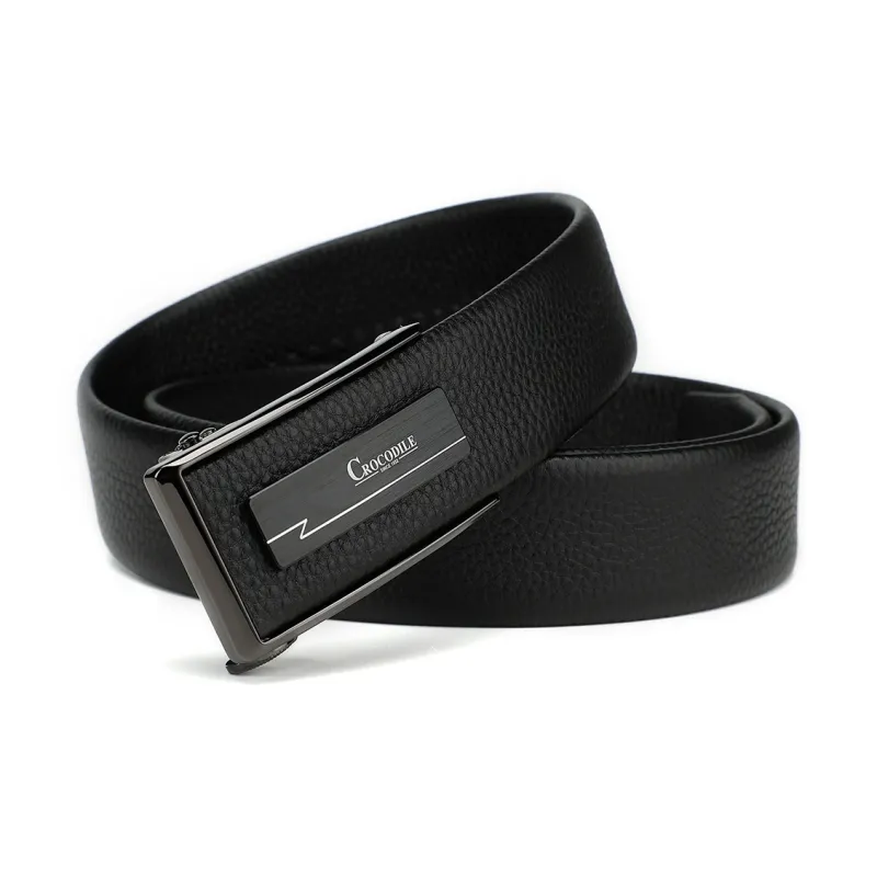 Crocodile Fashion Top Grain Cow Leather Business Casual Black Width 3.6CM Leather Belts Men's-1