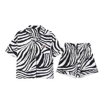 Sleep Student Dorm Home Pajama Set Women's Summer Black Zebra Print